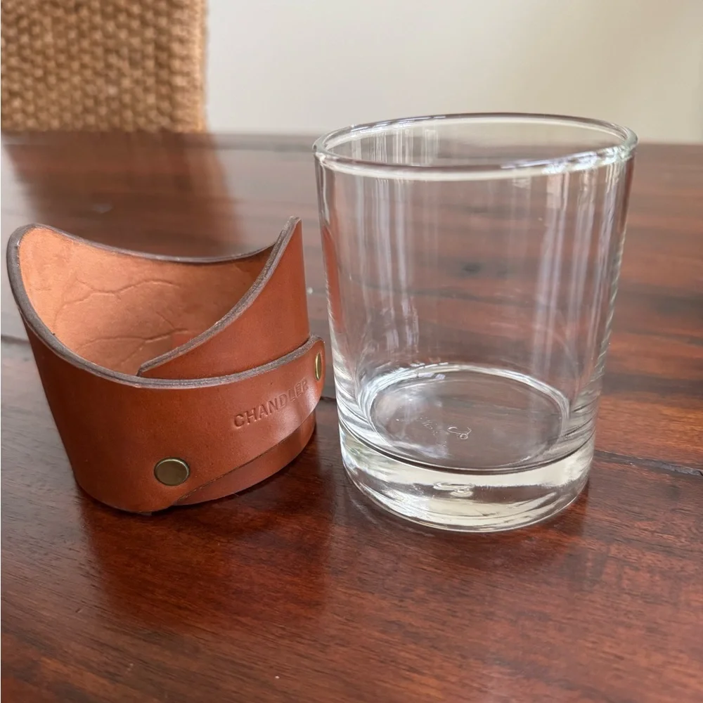 MCM Leather Drink Holder with Glass Mid century Vintage “Chandler”